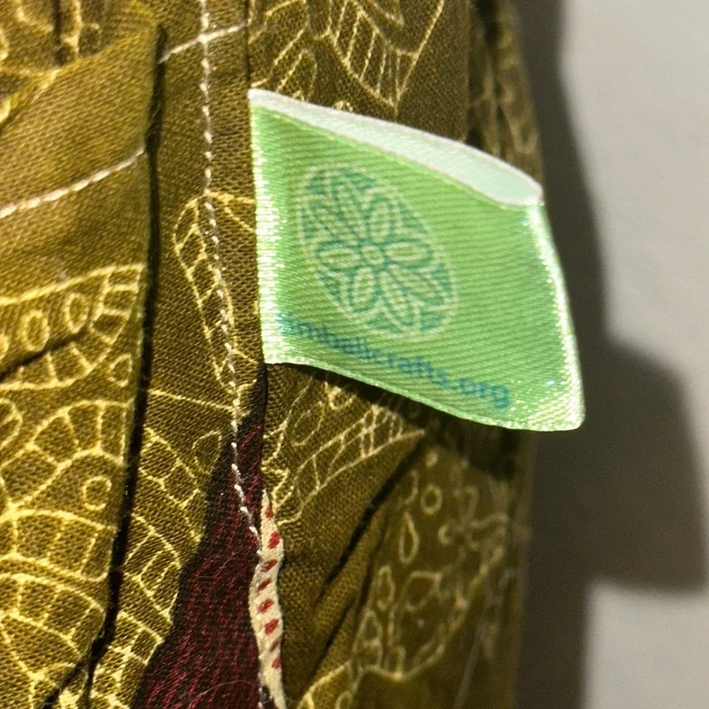 Timbali‎ Crafts Apron Olive Green Leaf Print Artisan Made Ghana Pocket